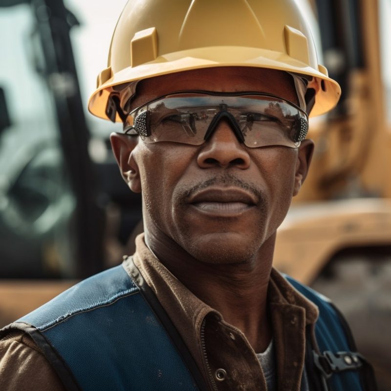 One confident engineer on a construction site generated by artificial intelligence